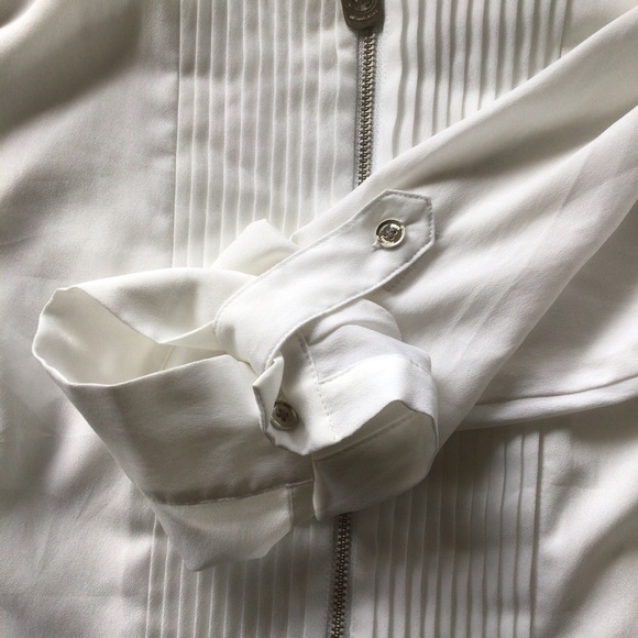 MICHAEL KORS WHITE TUXEDO BIB BLOUSE MEDIUM - Picture 14 of 16
